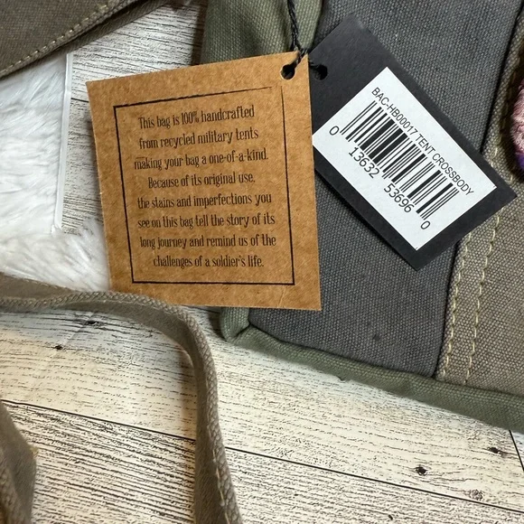 Vintage Addiction Recycled Military Tent Patchwork Crossbody Bag NWT - Picture 2 of 8